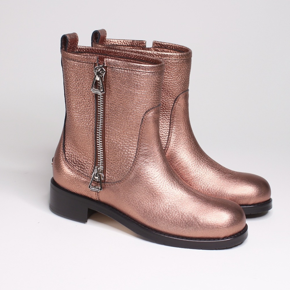 AUTHENTIC JIMMY CHOO Dondo Rosewood Grainy Calf Leather Biker Boots